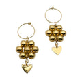 Gold-plated Flower Heart earrings with radiant bead clusters and dangling heart charm.