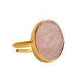 RING SUE adjustable gold-plated brass ring with a rose quartz gemstone, artisan-crafted for elegance and durability.