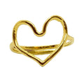 Handcrafted 14k gold-plated brass ring with elegant open-heart design, adjustable size