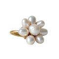 Fleur Ring with freshwater pearls, 14K gold-plated brass, adjustable size, handcrafted elegant jewelry piece.