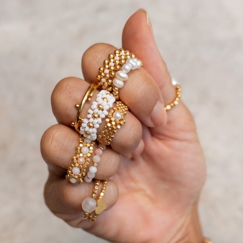 RING WOVEN STONE PEARL