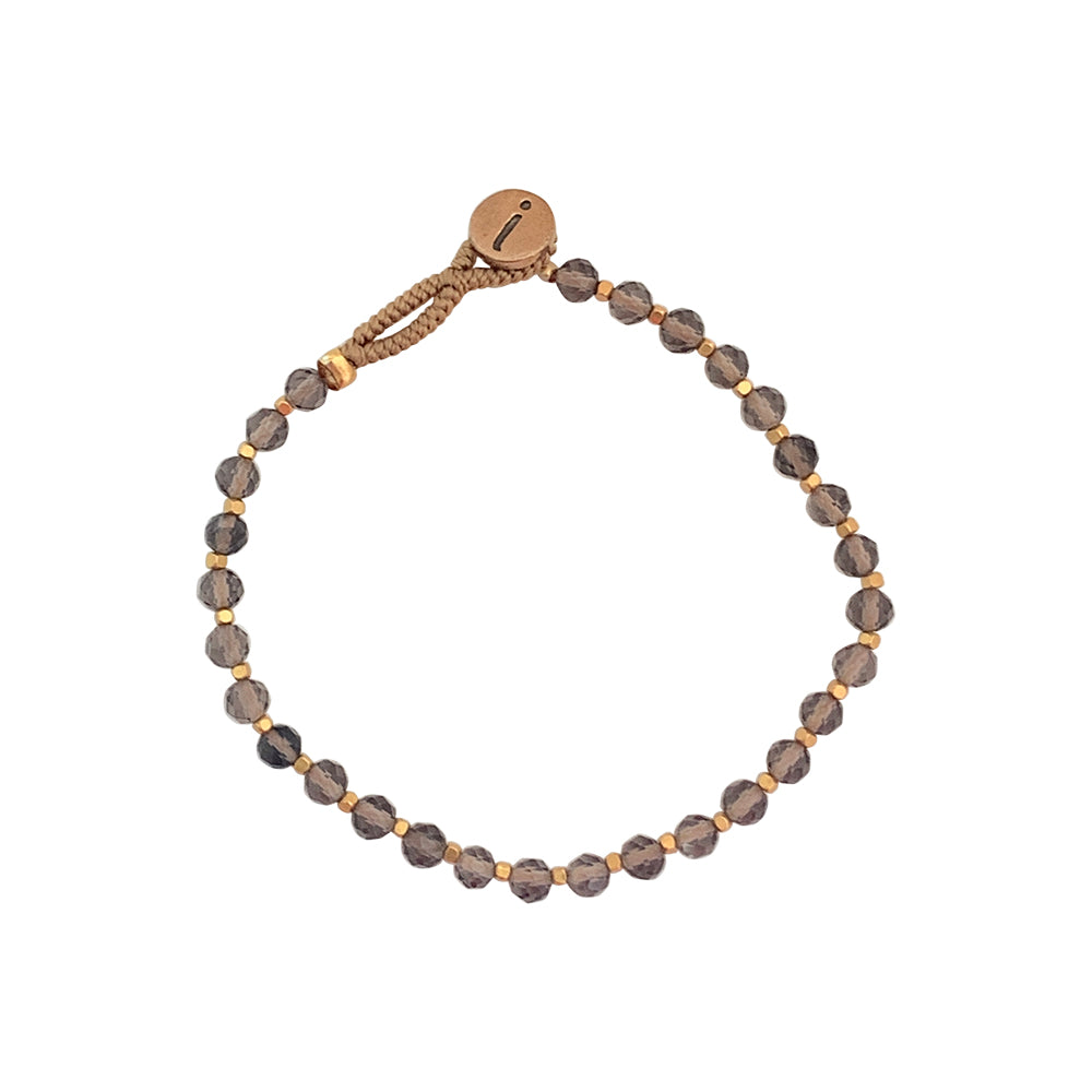 Elegant BO Round Bracelet with semi-precious stones and 14K gold-plated brass IBU button, adjustable size.