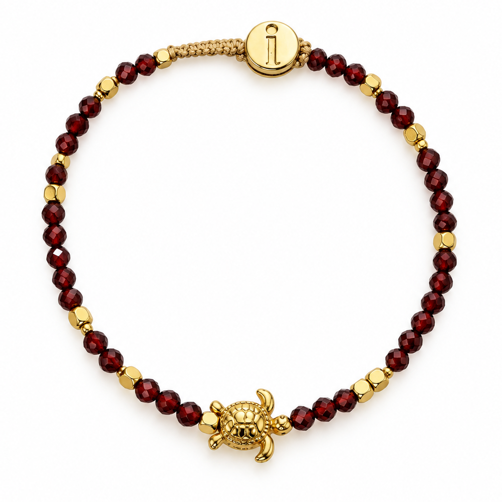 GARNET STONE BRACELET WITH TURTLE