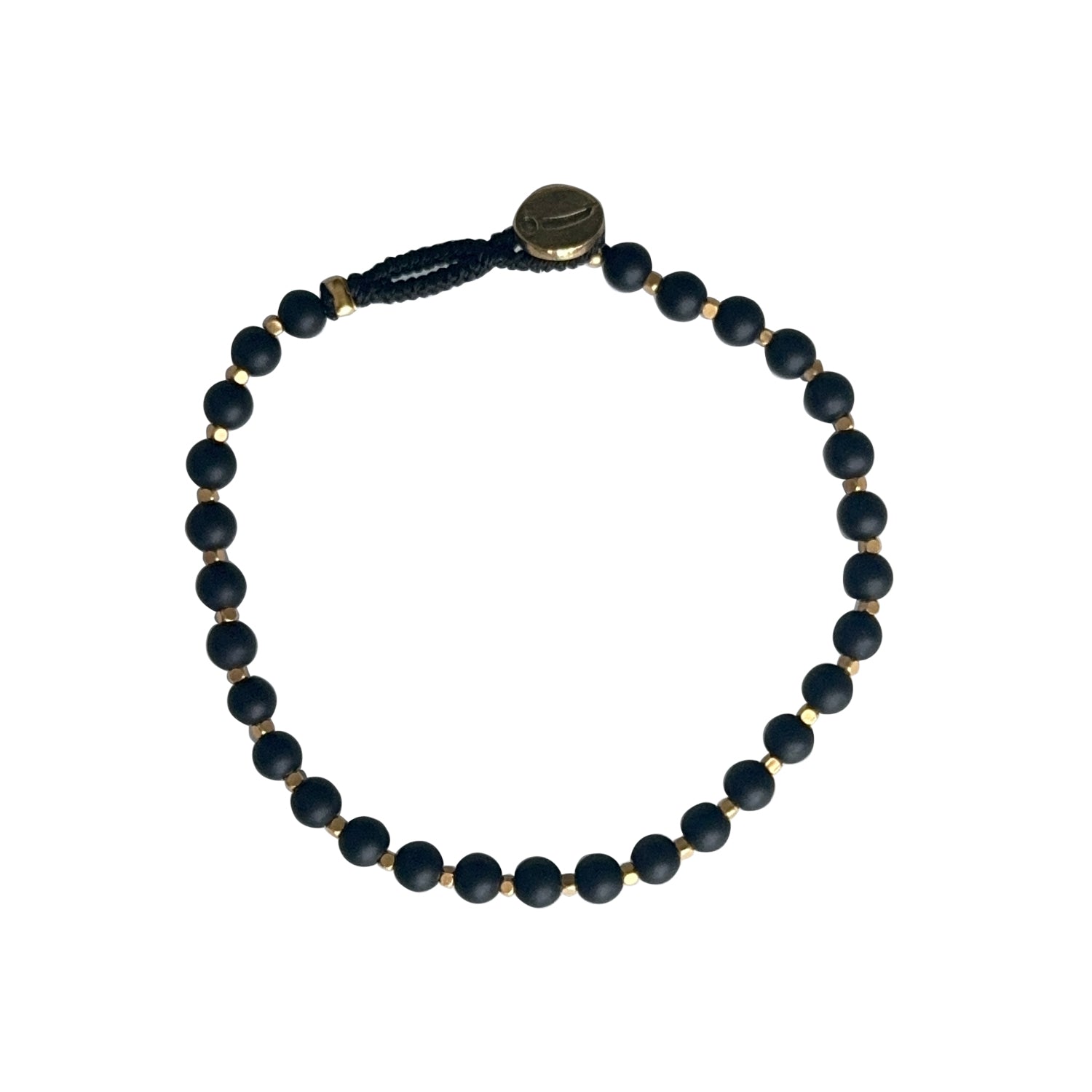 Elegant BO Round Bracelet with semi-precious stones and 14K gold-plated brass IBU button, adjustable size.