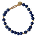BO-M Bracelet with blue semi-precious stones, 14K gold-plated IBU button, and adjustable fit.