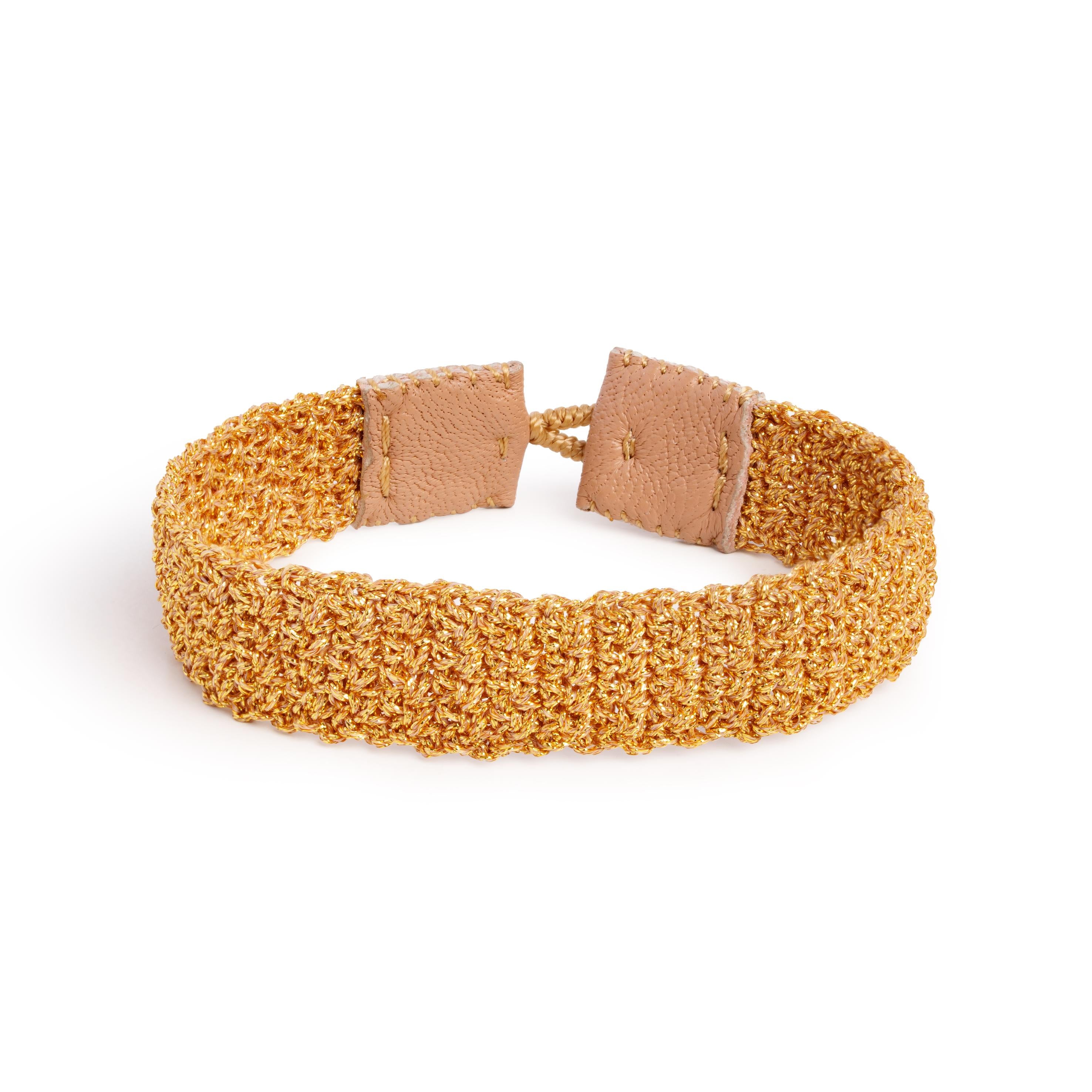 Handwoven bracelet with gold thread