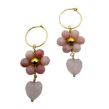 EARRING FLOWER HEART - ROSE QUARTZ