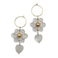 Gold and semi-precious stone Flower Heart earrings with floral design and heart charm, elegant and whimsical