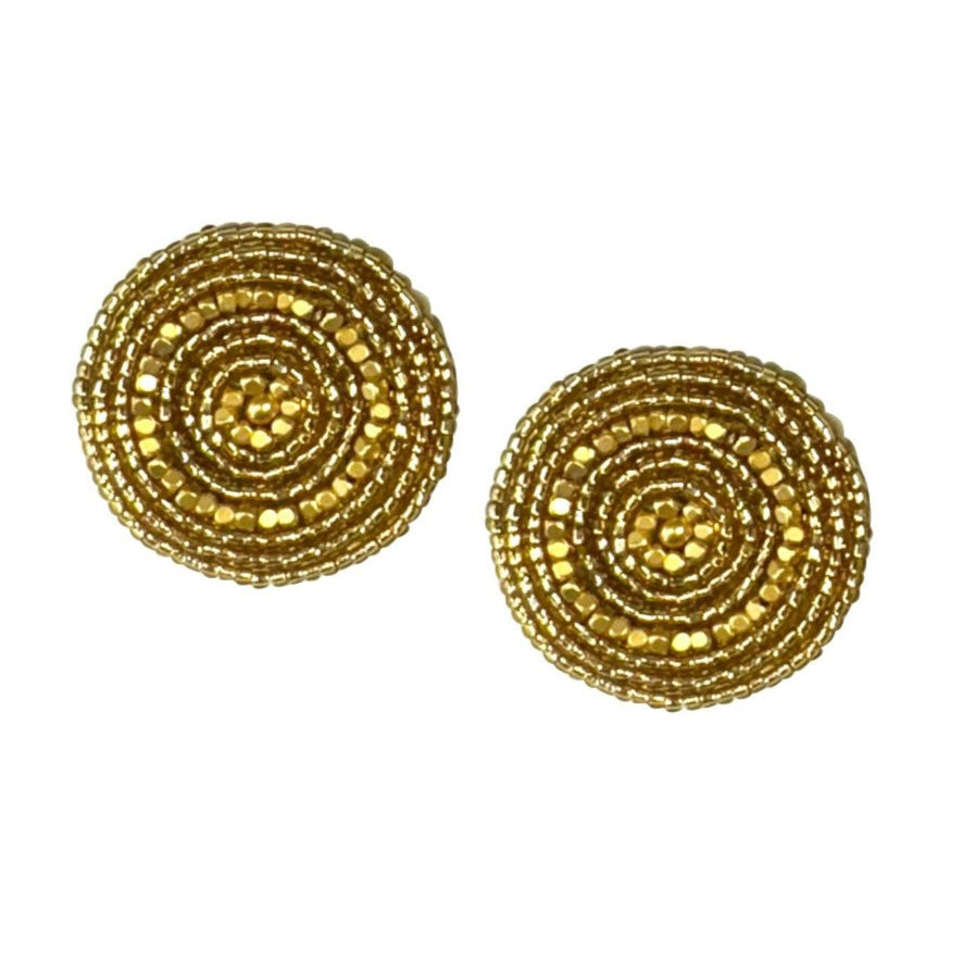 Minimalist round gold stud earrings, handmade and stylish