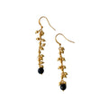 Gold Drop Earrings with gold-plated beads and black onyx stone, 5.5 cm length, elegant handcrafted design