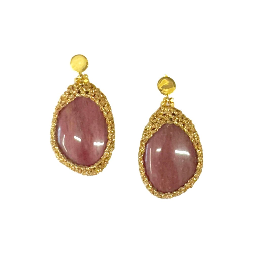 One of a kind gold stud earrings with big natural gemstone