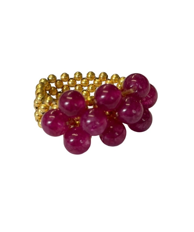 Unique handcrafted adjustable gold ring with semi-precious gemstone