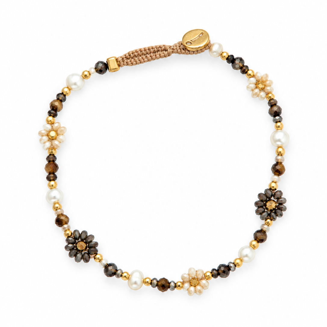 FINE BRACELET WITH SMALL BROWN FLOWERS