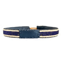 Adjustable sterling silver men's bracelet with a navy and gold striped pattern, handcrafted, elegantly packaged.