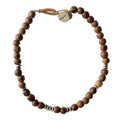MEN BRACELET LULU with handcrafted wooden beads and sterling silver IBU button, adjustable size, in natural wood finish.