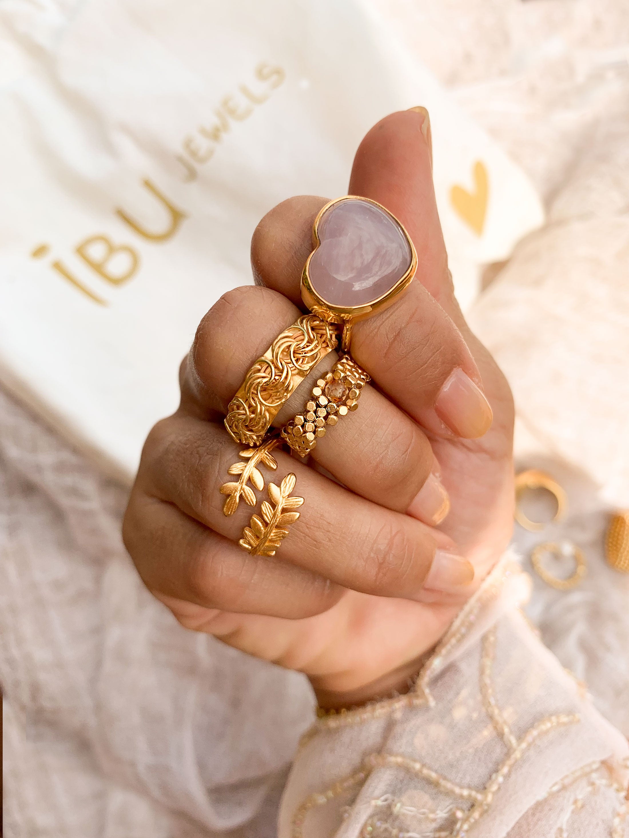 RING BIG HEART ROSE QUARTZ