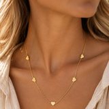 Gold Necklace with Five Small Hearts