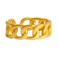 Gold-plated brass chain link ring, handmade, 14k gold, stylish one-size-fits-all design.