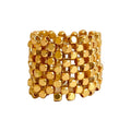 Handmade gold-plated brass bead stretch ring in a mesh design, flexible size for elegant style.
