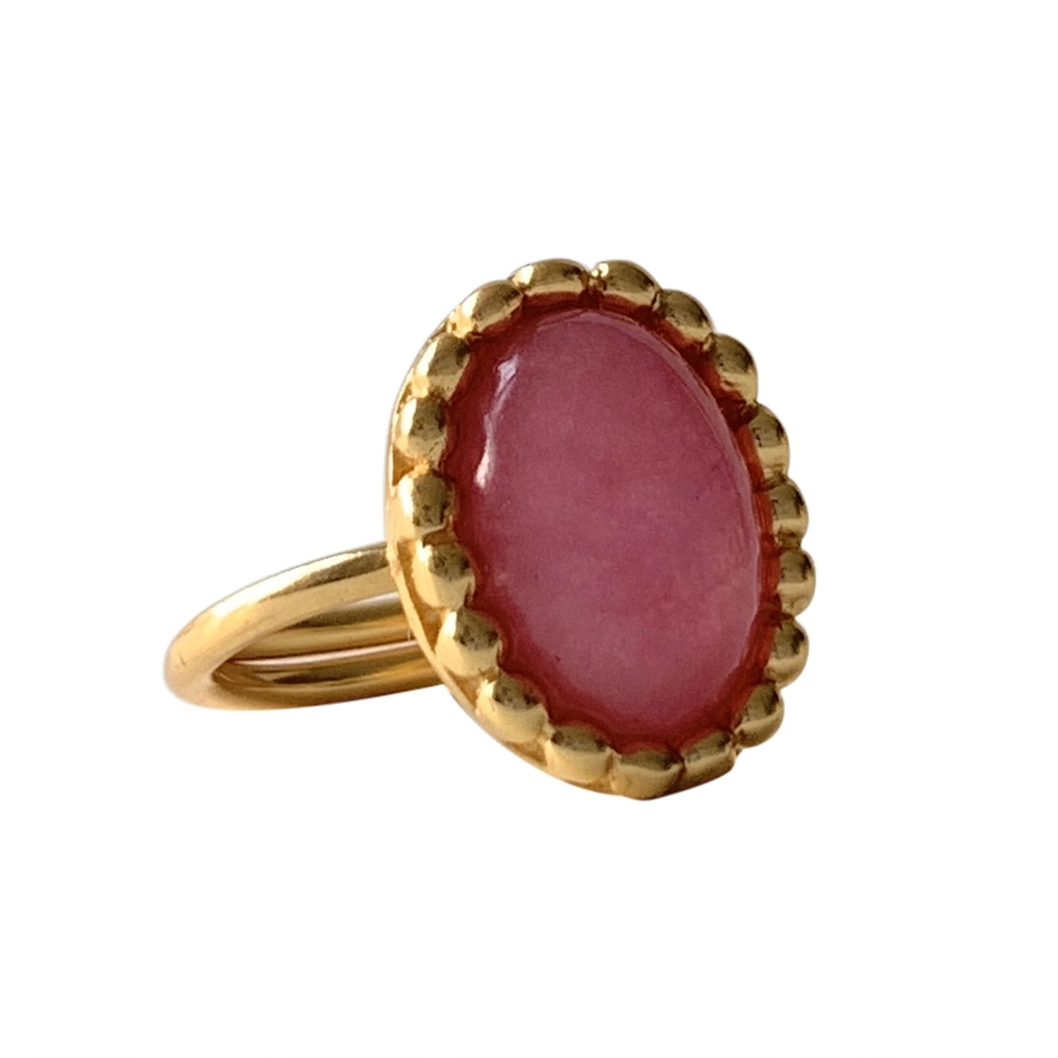 Gold-plated Belle Stone Ring with semi-precious brown stone centerpiece, elegant handcrafted design.