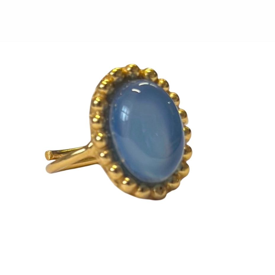 Gold-plated Belle Stone Ring with semi-precious brown stone centerpiece, elegant handcrafted design.