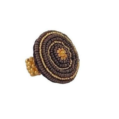 Handmade adjustable gold plated ring with gold beads – statement jewelry