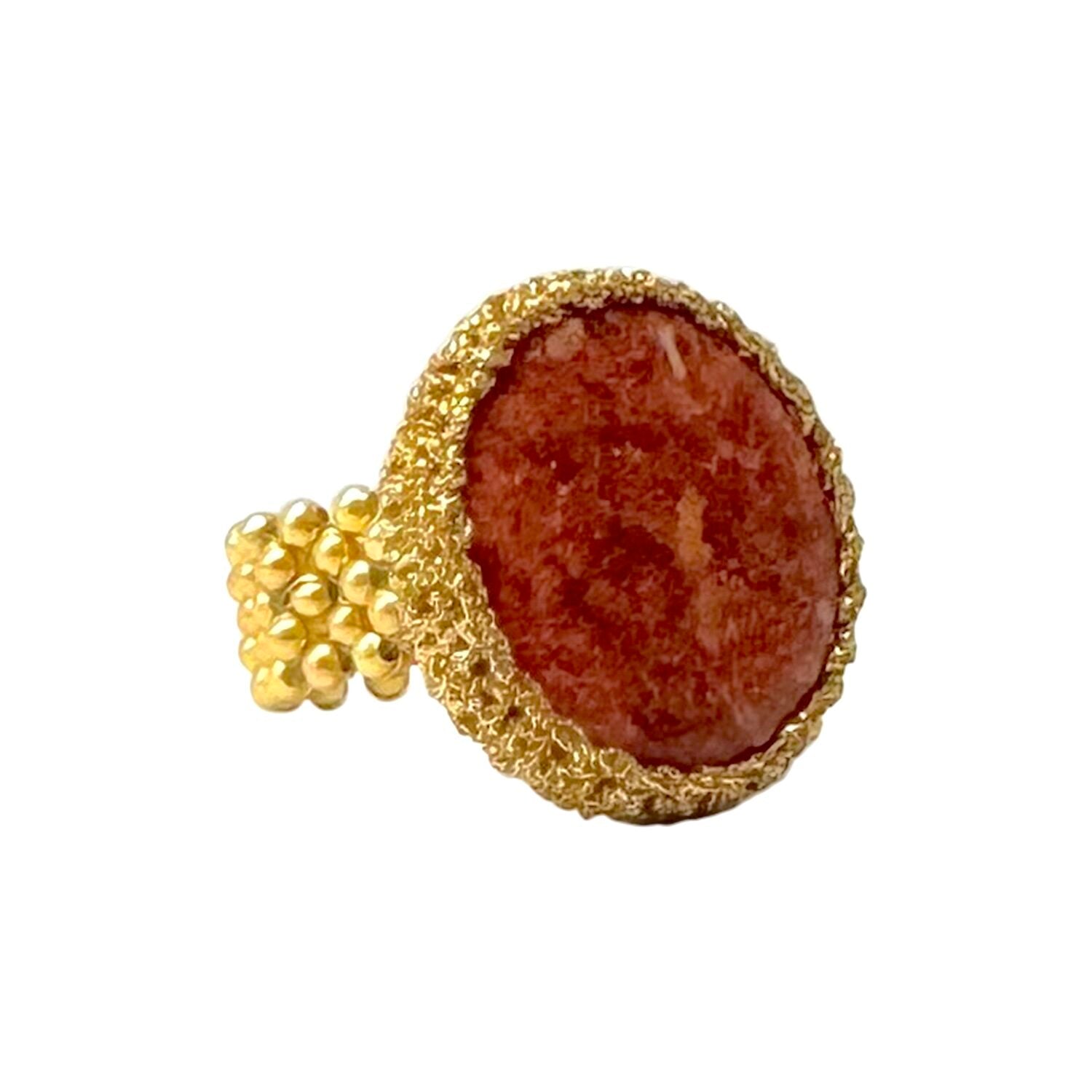 Unique big stone ring design with natural mother of pearl stone set in gold