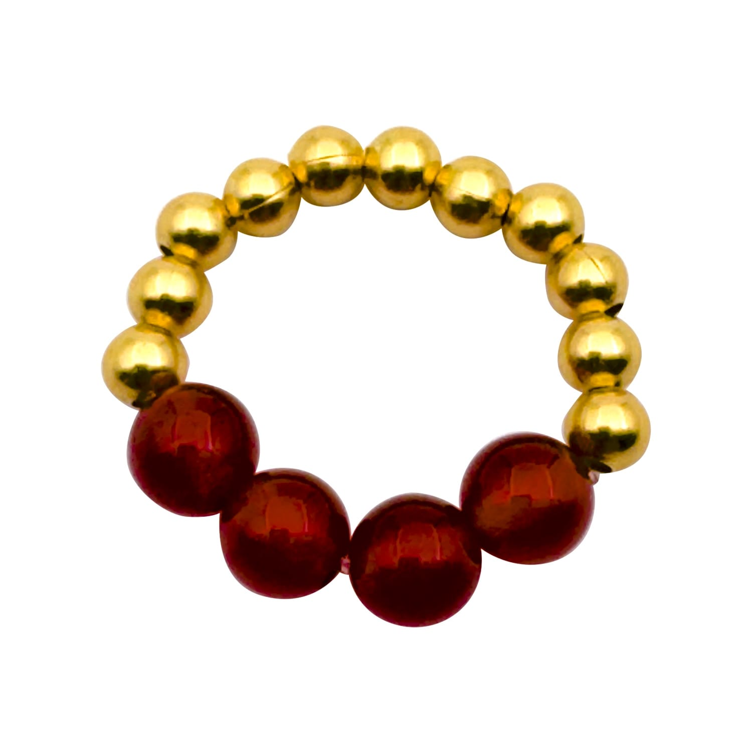 RING BO with semi-precious blue stones and gold beads, handcrafted stretchable chic ring