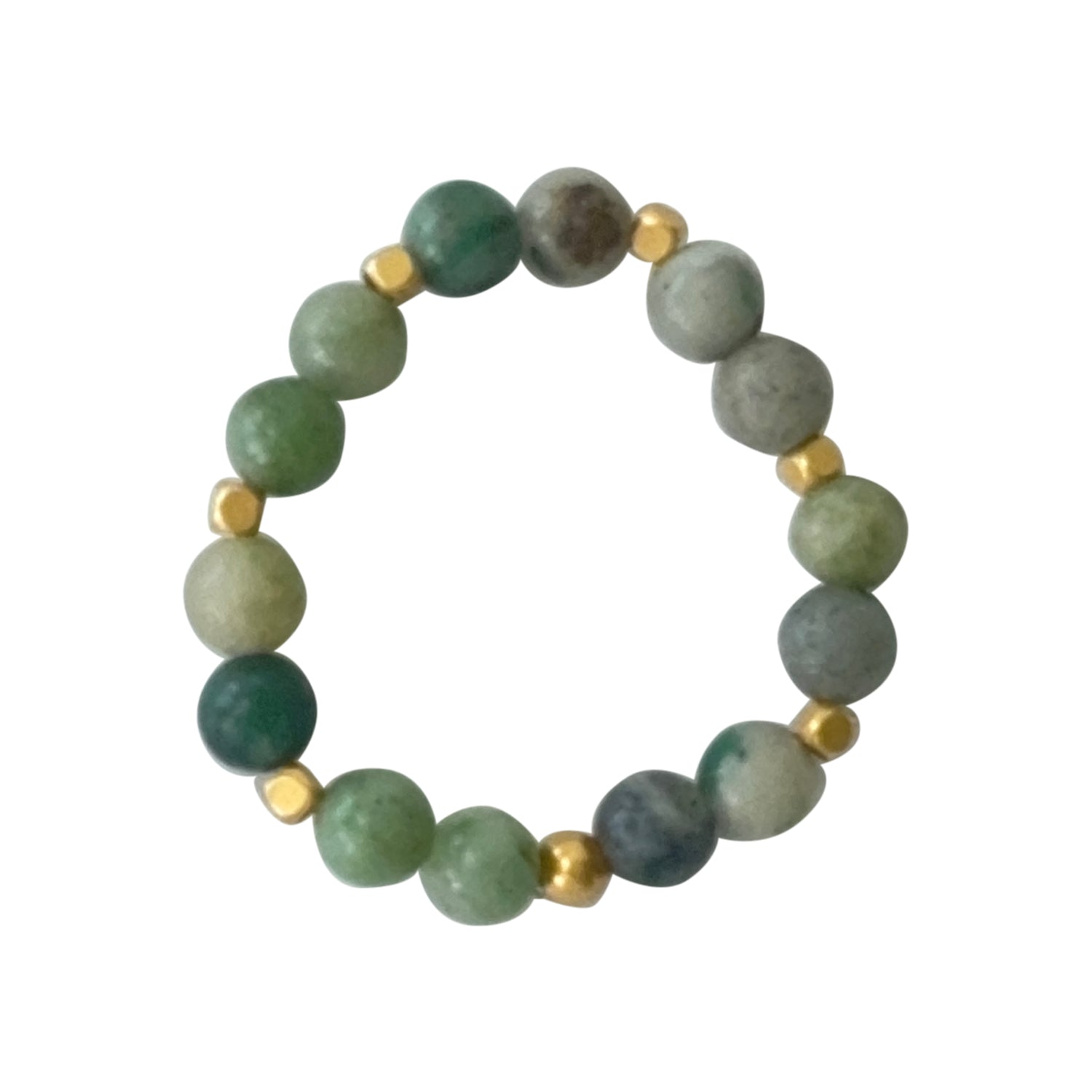 Handcrafted Ring Stone Dot ring featuring semi-precious stones and gold beads in multi-color design.