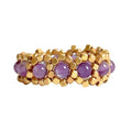 Handmade Ring Princess with amethyst stones and gold-plated brass beads, flexible fit, elegant and durable.