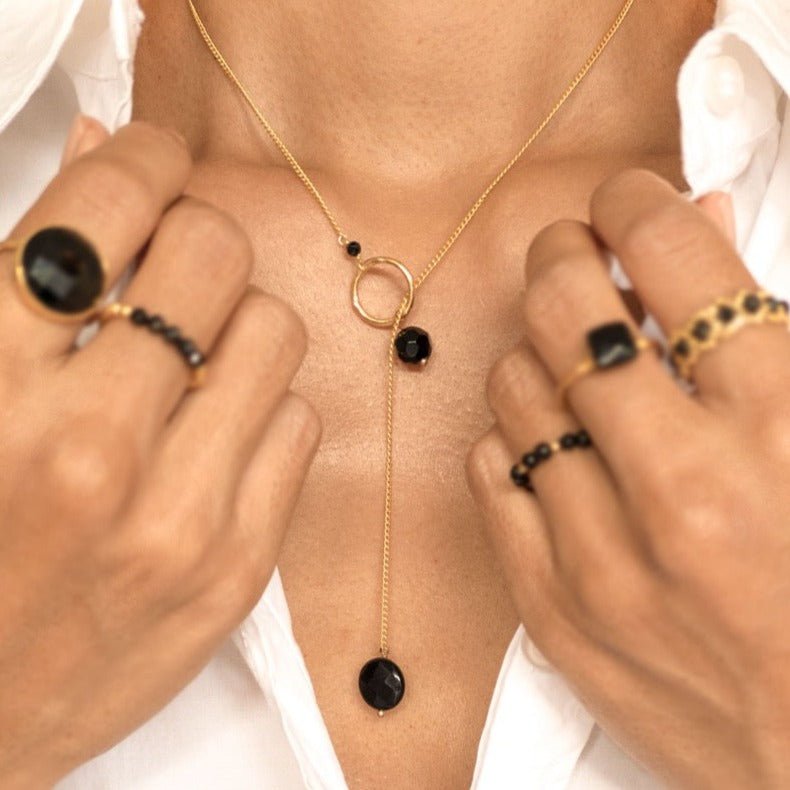 NECKLACE CIRCLE DROP ONYX