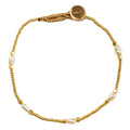 "Elegant Lulu Round Pearl Bracelet with freshwater pearls and 14K gold-plated beads, adjustable size."