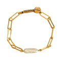 "BRACELET IBU PEARL LINK featuring 14K gold-plated brass and a central freshwater pearl, adjustable clasp."